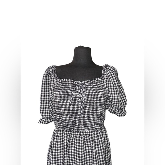 Gingham Puff Sleeves Cute Dress Black & White Large - Picture 2 of 4